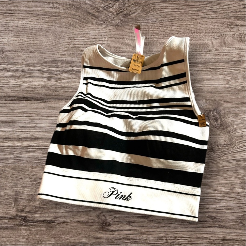 PINK Victoria Secret Black and White Striped Crop Top